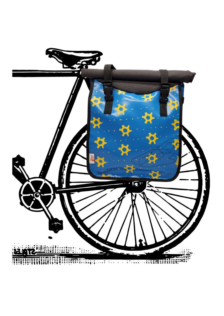 L'Atelier de la Baleine à Bosse - Sacoche vélo / Sac à dos - BARDALEINE ROUAGE - Bleu franc