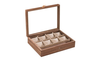 Coffret à montres en noyer avec couvercle vitré – XL par la marque Manufacture Jacquemin Manufacture Jacquemin - Coffret à montres en noyer avec couvercle vitré – XL