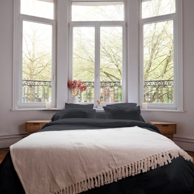 Dejorine - Parure de lit en Percale de coton - Gris anthracite