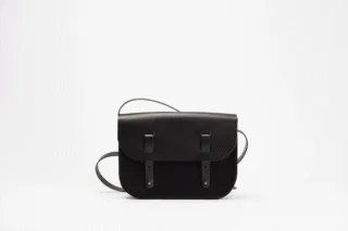 Monébari - Sac besace en toile et cuir  noir complet