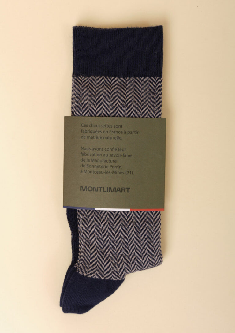 Montlimart - CHAUSSETTES CHEVRON MARINE/GRIS CLAIR