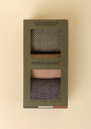 Montlimart - Chaussettes Coffret Chevron Marine/marron/kaki