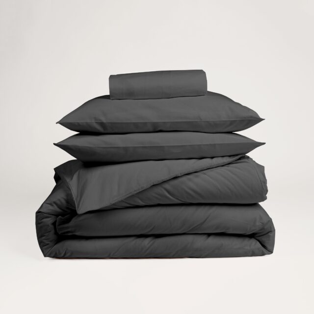 Dejorine - Parure de lit en Percale de coton - Gris anthracite