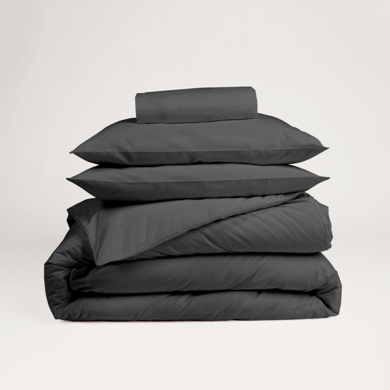 Dejorine - Parure de lit en Percale de coton - Gris anthracite – 200x200cm / 280x240cm / 65x65cm