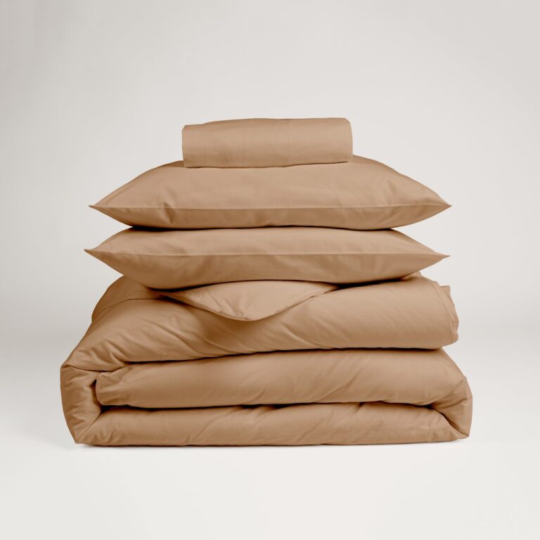 Dejorine - Parure de lit en Percale de coton - Marron – 200x200cm / 280x240cm / 65x65cm