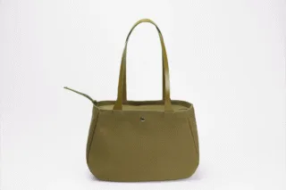 Monébari - Sac fourre-tout cabas en toile et cuir – kaki uni