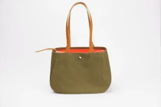 Monébari - Sac fourre-tout cabas en toile et cuir  bicolore kaki et orange