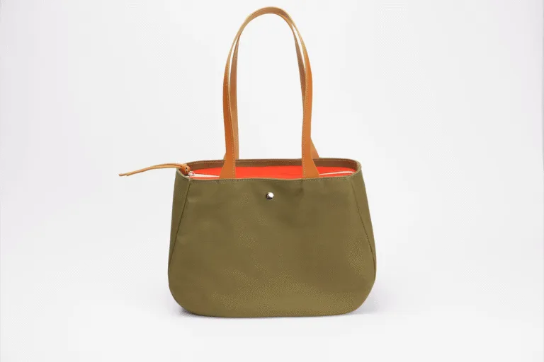 Monébari - Sac fourre-tout cabas en toile et cuir - bicolore kaki et orange