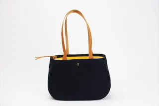 Monébari - Sac fourre-tout cabas en toile et cuir  bicolore bleu marine et jaune