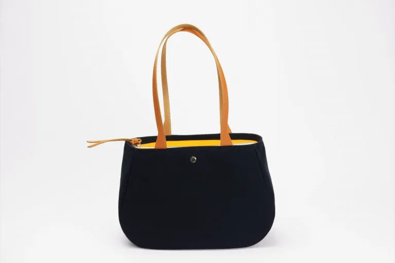 Monébari - Les sacs made in France - Sac fourre-tout cabas en toile et cuir - bicolore bleu marine et jaune