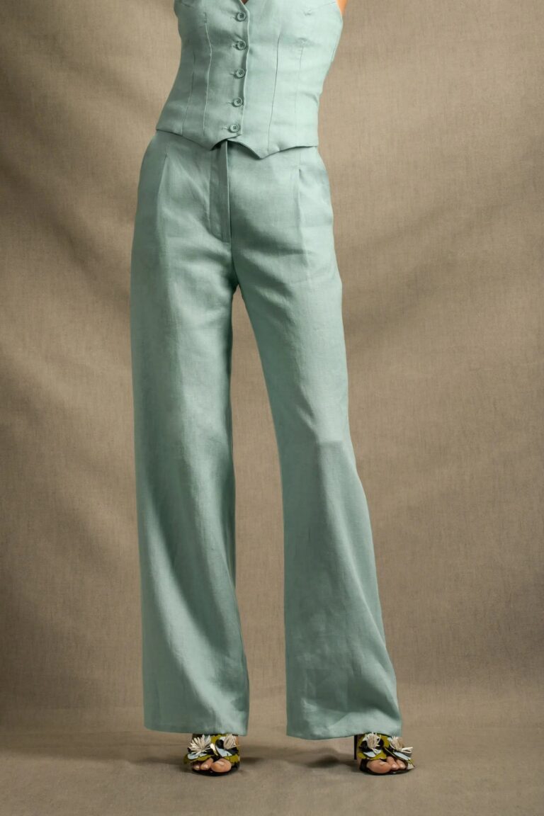 My tailor is Joh - Pantalon Tailleur Femme Large Lin Bleu azur – Illusion
