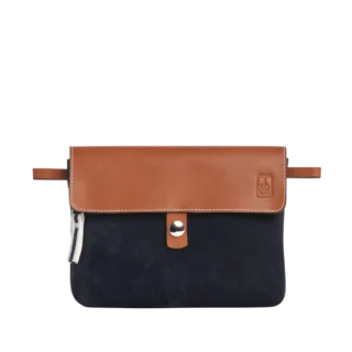 TUSSOR - Pochette Compagnon Cuir Nubuck Veau Marine