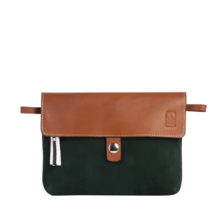 TUSSOR - Pochette Compagnon Cuir Nubuck Veau Vert Forêt