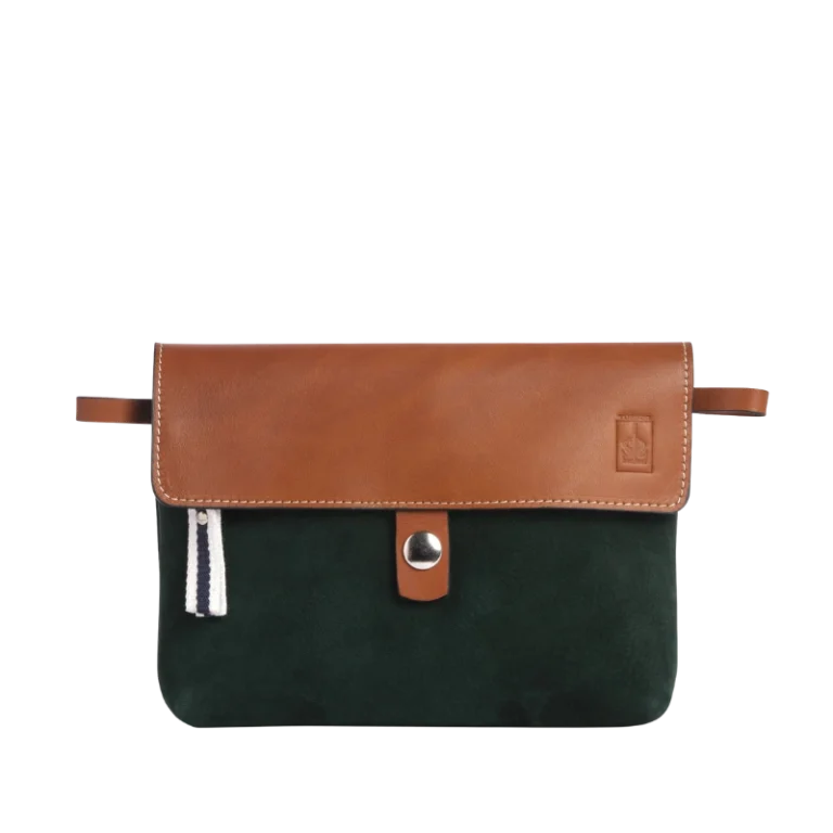 TUSSOR - Pochette Compagnon Cuir Nubuck Veau Vert Forêt