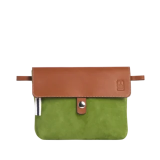 TUSSOR - Pochette Compagnon Cuir Nubuck Veau Vert Prairie