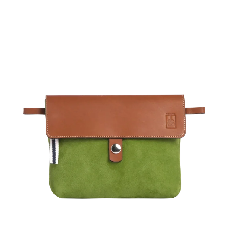 TUSSOR - Pochette Compagnon Cuir Nubuck Veau Vert Prairie