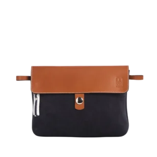 TUSSOR - Pochette Compagnon Cuir Velours Marine