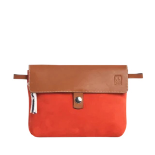 TUSSOR - Pochette Compagnon Cuir Velours Corail