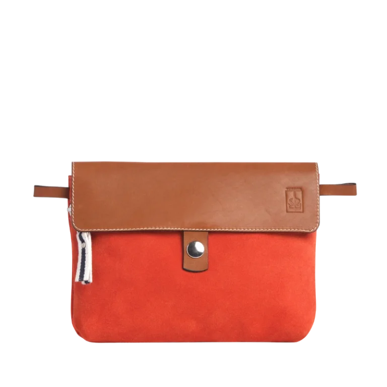 TUSSOR - Pochette Compagnon Cuir Velours Corail