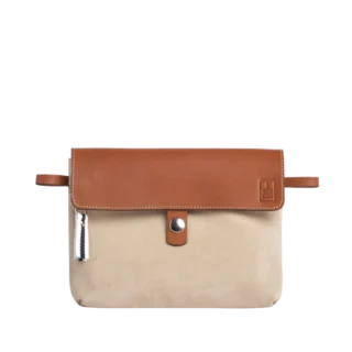 TUSSOR - Pochette Compagnon Cuir Velours Grège