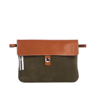 TUSSOR - Pochette Compagnon Cuir Velours Kaki