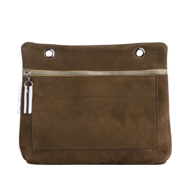 TUSSOR - Pochette Équipier Cuir Nubuck Veau Taupe