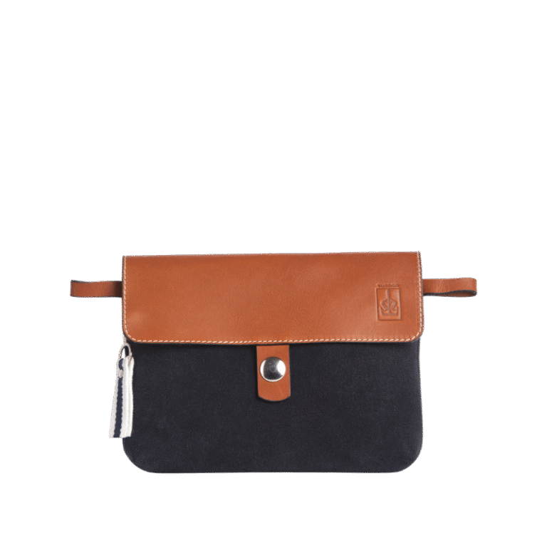 TUSSOR - Pochette Mobile Cuir Velours Bleu Marine