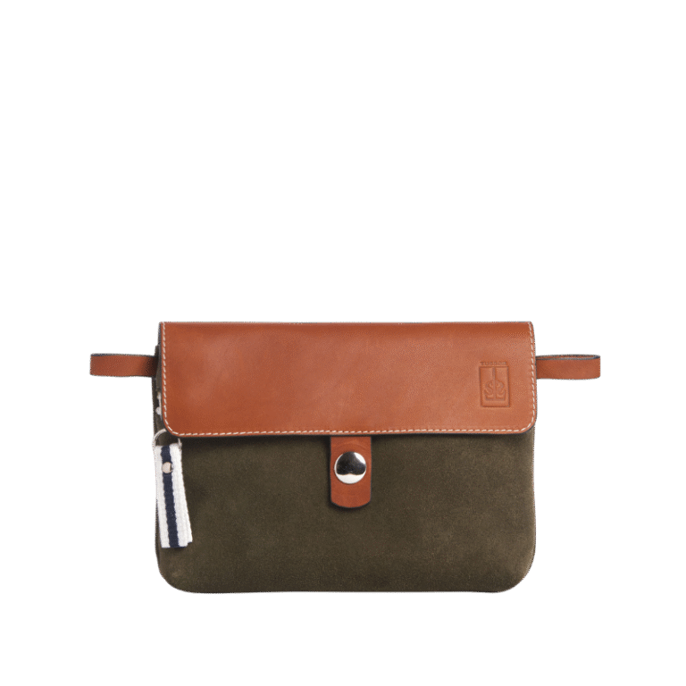 TUSSOR - Pochette Mobile Cuir Velours Kaki