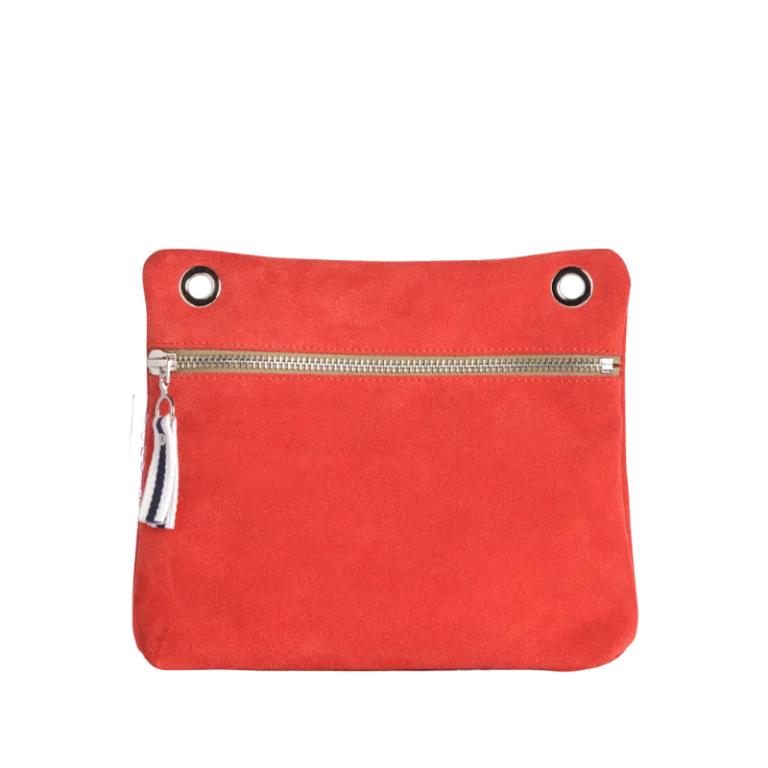 TUSSOR - Pochette Yole Cuir Velours Corail