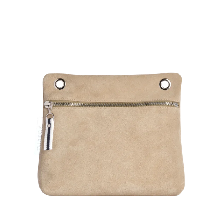TUSSOR - Pochette Yole Cuir Velours Grège