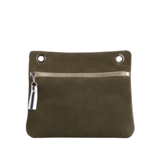 TUSSOR - Pochette Yole Cuir Velours Kaki