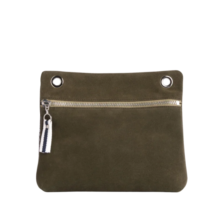 TUSSOR - Pochette Yole Cuir Velours Kaki