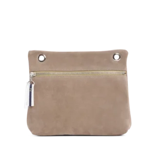 TUSSOR - Pochette Yole Cuir Velours Galet