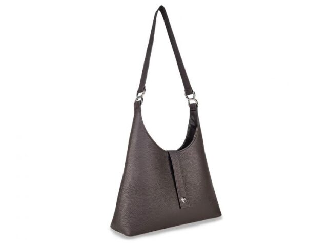 La Guêpe - Petite Maroquinerie - Sac sourire en cuir marron foncé grainé - 02-005-05