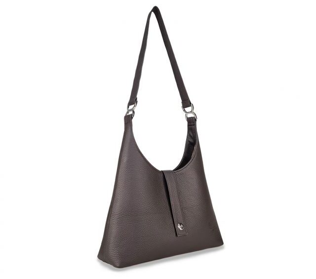 La Guêpe - Petite Maroquinerie - Sac sourire en cuir marron foncé grainé - 02-005-05