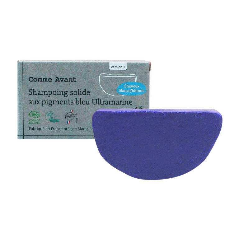 Comme Avant - Shampoing Bio Solide Cheveux Colorés - Efficace et sans Sulfate - aux Pigments Bleu Ultramarine