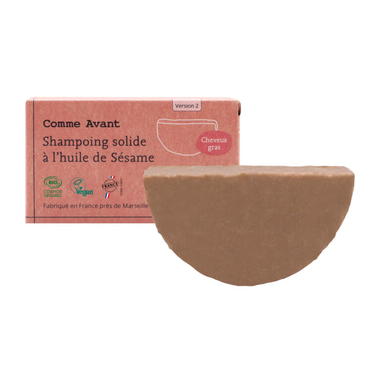 Comme Avant - Shampoing Solide Bio Cheveux Gras - Efficace & Naturel - Sans Sulfate - à l'Huile de Sésame