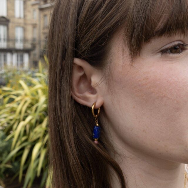 Maison Mallow - Boucles d'Oreilles Margot Lapis Lazuli et Rhodonite