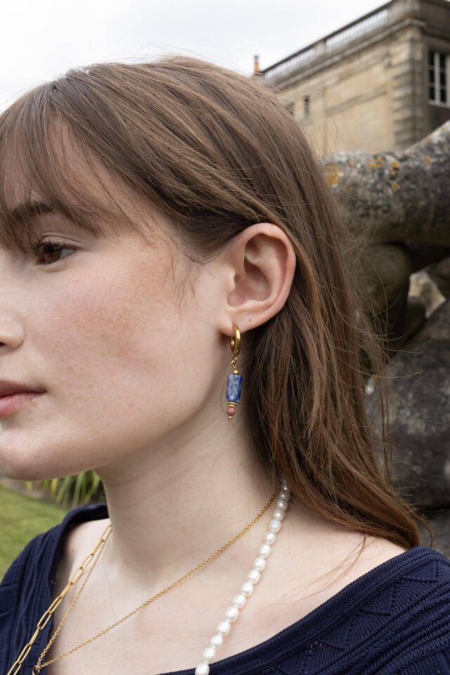 Maison Mallow - Boucles d'Oreilles Margot Lapis Lazuli et Rhodonite