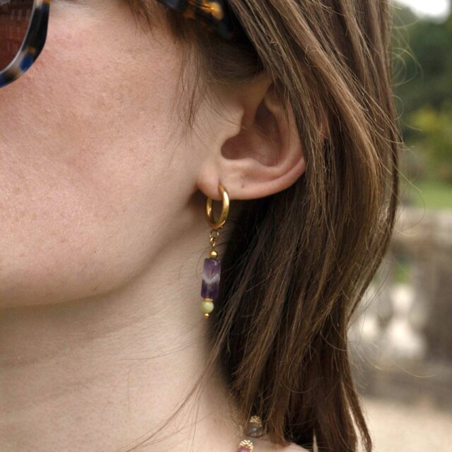 Maison Mallow - Boucles d'Oreilles Margot Améthyste et Jade