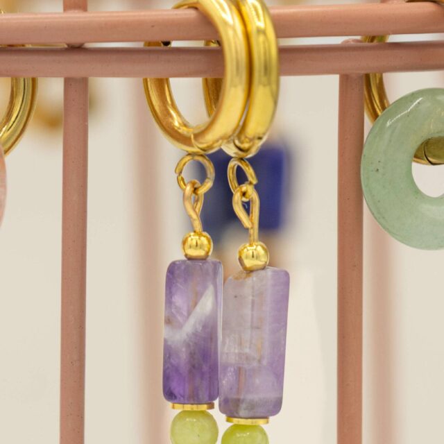 Maison Mallow - Boucles d'Oreilles Margot Améthyste et Jade
