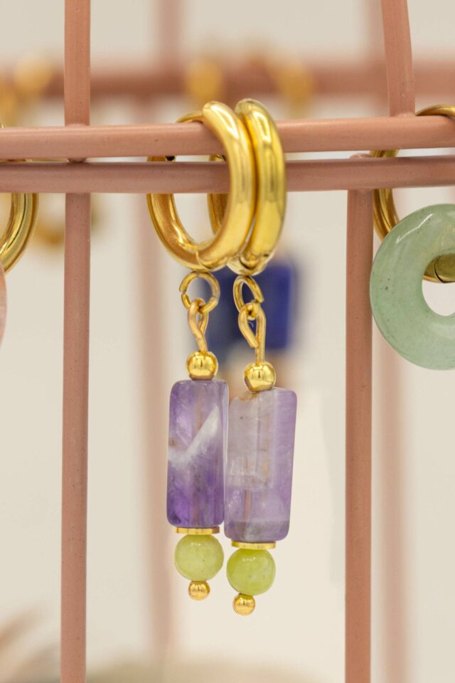 Maison Mallow - Boucles d'Oreilles Margot Améthyste et Jade