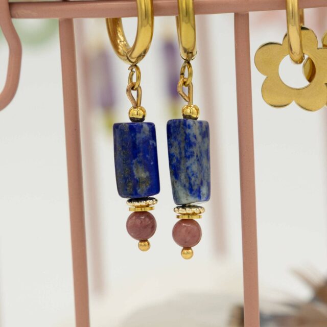 Maison Mallow - Boucles d'Oreilles Margot Lapis Lazuli et Rhodonite