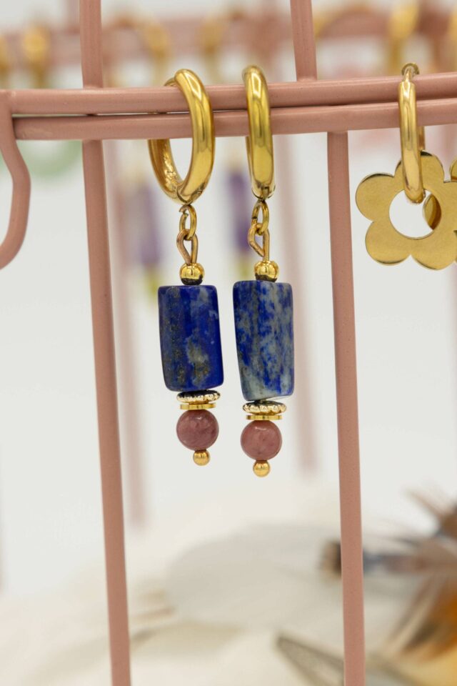 Maison Mallow - Boucles d'Oreilles Margot Lapis Lazuli et Rhodonite