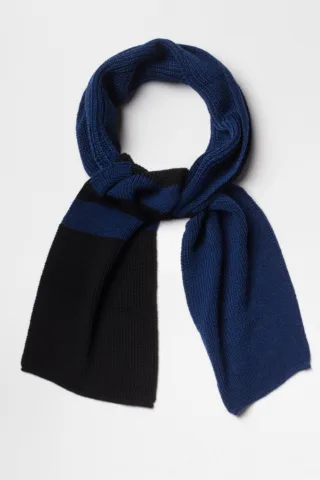 Tricots Marcel - Echarpe Homme Rayée Bleu Noir en Laine Mérinos