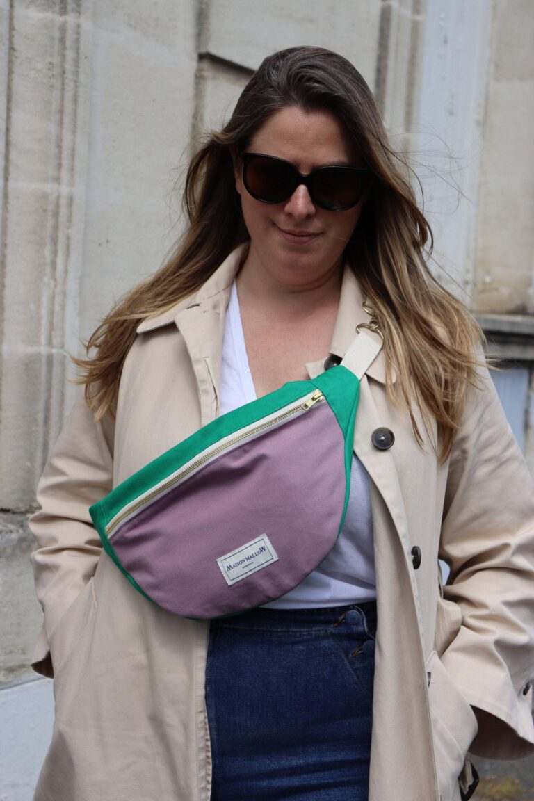 Maison Mallow - Sac banane bicolore Vert gazon et Parme