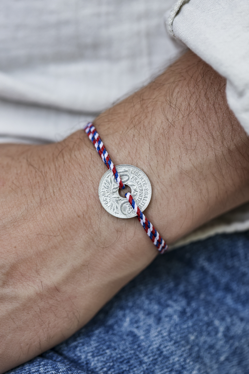 Le sou francais bracelet cordon piece 10cents Le sou français - bracelet cordon pièce