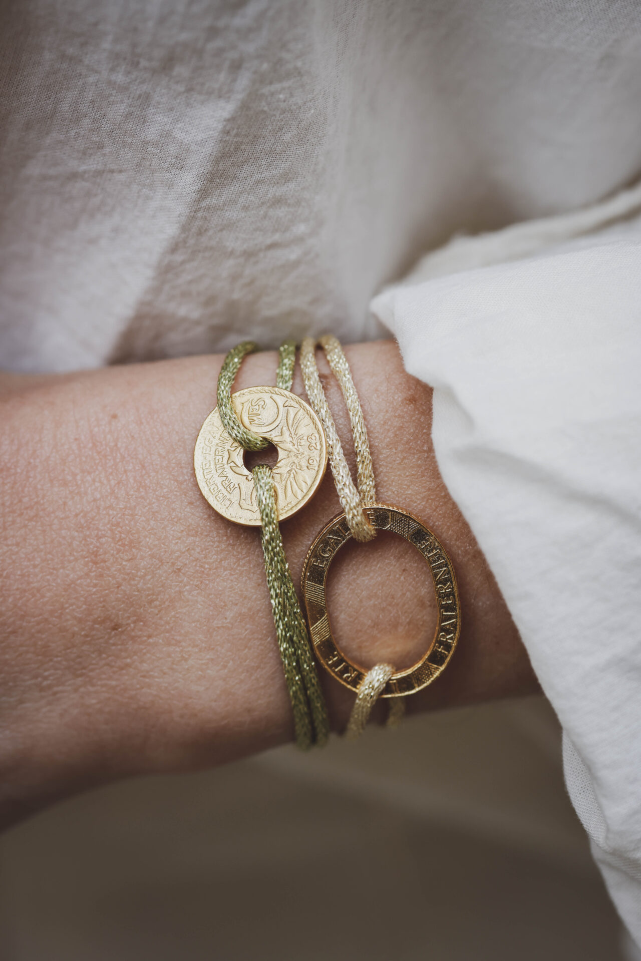 Le sou français - bracelet cordon pièce