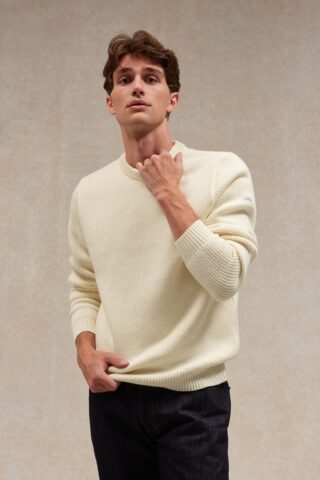 Le Minor - Pull col rond Norvégien écru pour homme