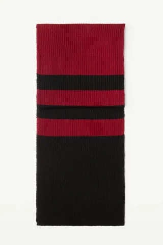Tricots Marcel - Echarpe Rayée Rouge Rubis Noir en Laine Mérinos